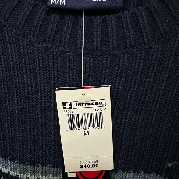 094 Ferruche | $40 NWT Men Navy Striped Ribbed Sweater (Size M) - Picture 6 of 9